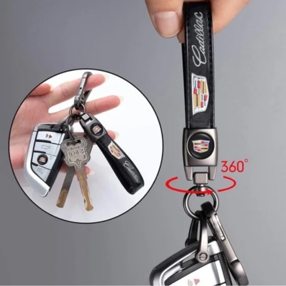 Black leather Cadillac keychain